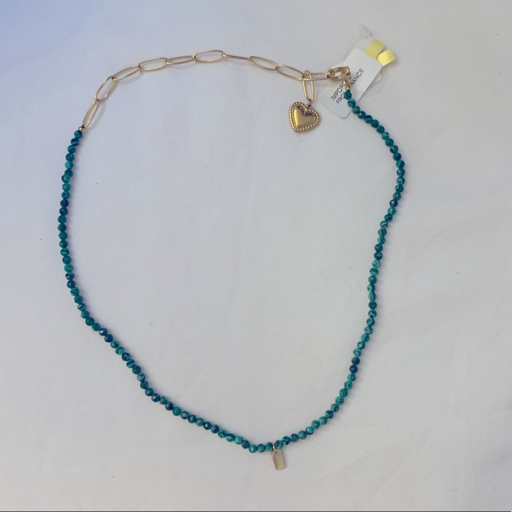 Teal and gold colored heart necklace